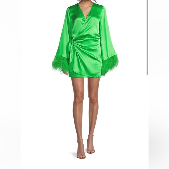 Delfi Luna Feather-Trim Wrap Minidress sz M - Picture 3 of 6